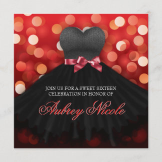 Red 16 . Geburtstag Black Dress Birthday Einladung