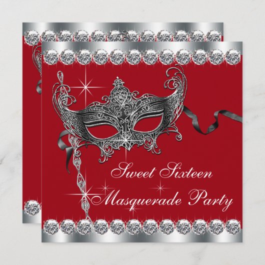 Red 16 . Geburtstag Masquerade Party Einladungen (Vorne/Hinten)