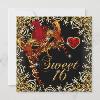 Red 16 . Geburtstag Sweet 16 Masquerade Gold Einladung