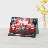 Red 1941 Classic Chevy Coupe Hallo! Karte (Gelbe Blume)