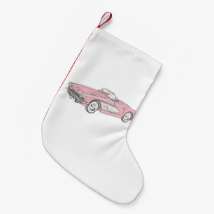 Red 1958 Chevy Corvette Zeichnend Weihnachtsmann S Kleiner Weihnachtsstrumpf