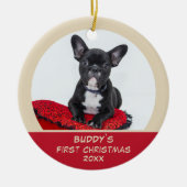 Red 1e Christmas Puppy Doet Foto Keramik Ornament (Vorne)