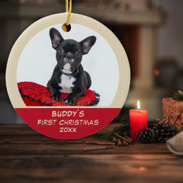 Red 1e Christmas Puppy Doet Foto Keramik Ornament