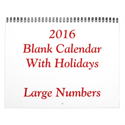 Red 2016 Blank Calendar mit großen Zahlen Kalender (Titelbild)