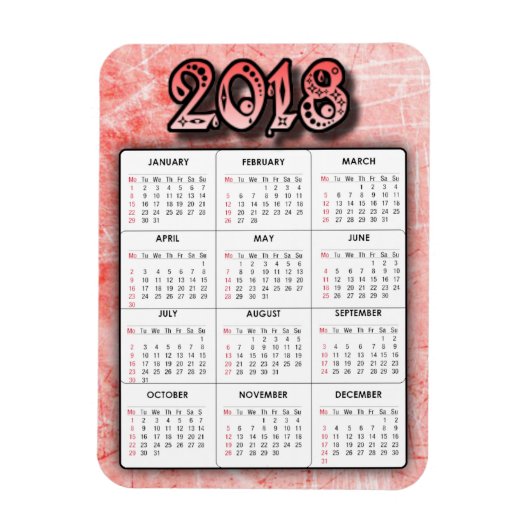 Red 2018 Calendar Kühlschrank Locker Magnet (Vertikal)