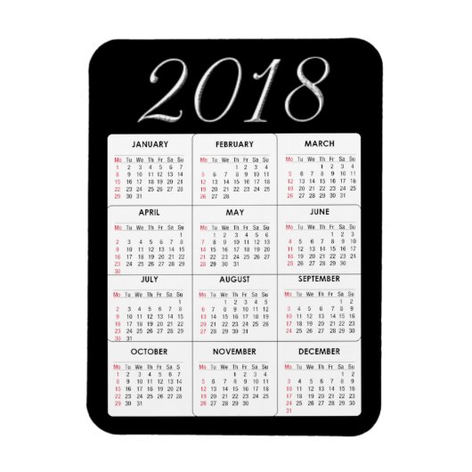 Red 2018 Calendar Magnet (Vertikal)