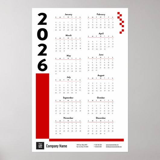 Red 2026 Corporate Wall Calendar Poster (Vorne)