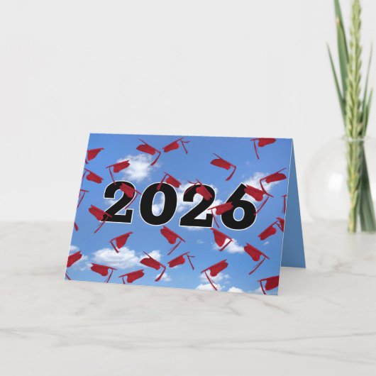 Red 2026 Graduation Caps in Sky Karte (Vorderseite)