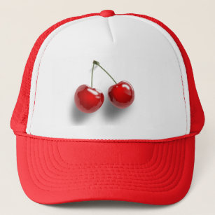 Red-31484 Red Two food fruit Cartoon cherries cher Truckerkappe