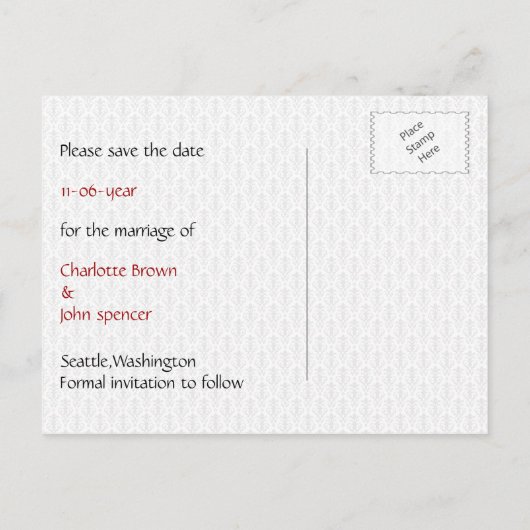 Red 3 Asse Vegas Hochzeit speichern Sie das Datum Ankündigungspostkarte (Rückseite)