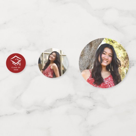 Red 3 Foto Abschluss Moderne Script Hearts Cap Konfetti (Rückseiten)