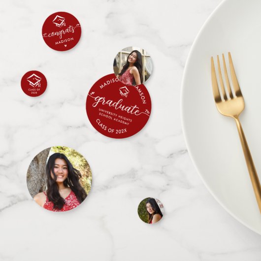 Red 3 Foto Abschluss Moderne Script Hearts Cap Konfetti (Gruppe)