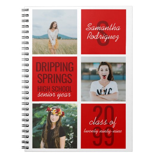 Red 3-Foto Fun Boxes Class Year Notebook Notizblock (Vorderseite)