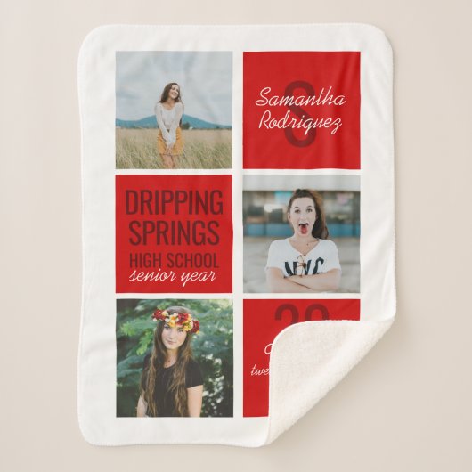 Red 3-Foto Fun Boxes Class Year Sherpa Blanket Sherpadecke (Vorderseite)