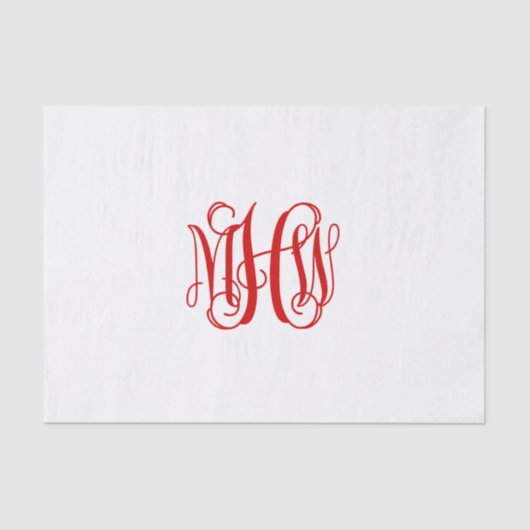 Red 3 Initial Vine Script Monogram DIY BG Seidenpapier (Vorderseite)