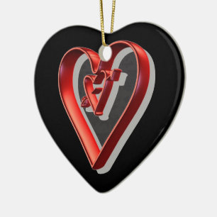 Red 3D Hearts Keramikornament