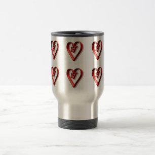 Red 3D Hearts Reisebecher