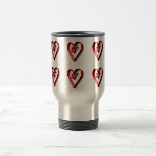 Red 3D Hearts Reisebecher (Mittel)