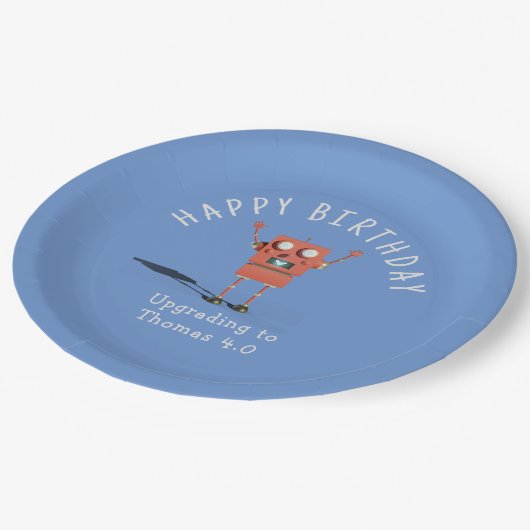 Red 3D Roboter Kindergeburtstag Party Pappteller (Schrägansicht)