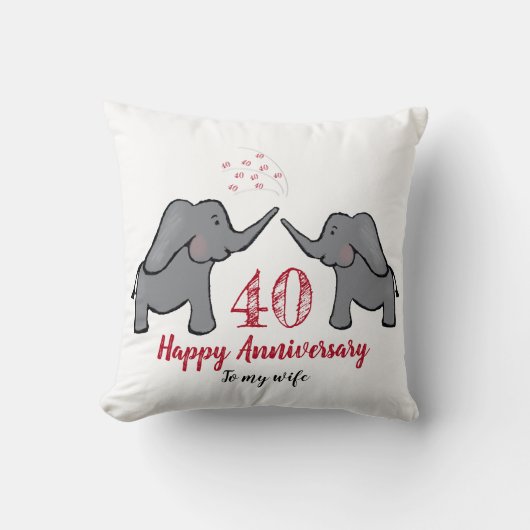 Red 40. Ruby Hochzeitstag Ehefrau Elefant Kissen (Vorderseite)