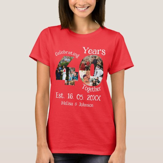 Red 40 th Wedding Anniversary 11 Foto Collage T-Shirt (Vorderseite)