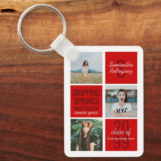 Red 4-Foto Fun Boxes Class Year Schlüsselanhänger (Vorderseite)