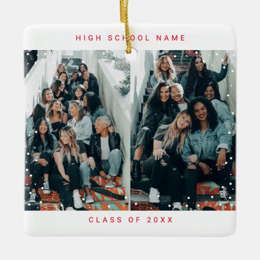 Red 4 Fotos Minimalistisch Snowfall School Keramikornament (Vorderseite)