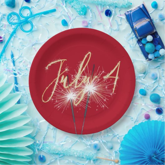 Red 4. Juli Sparklers Paper Plate Pappteller (Party)