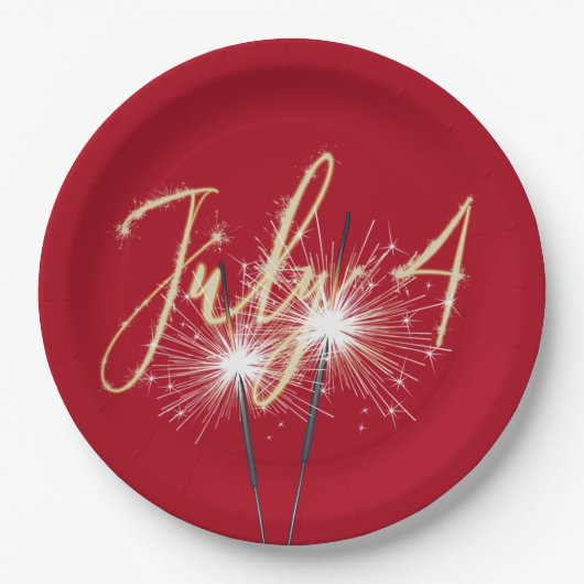 Red 4. Juli Sparklers Paper Plate Pappteller (Vorderseite)