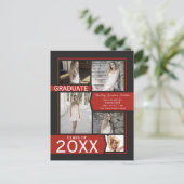 Red 5-Foto Collage Abschluss Ankündigung Postkarte (Stehend Vorderseite)