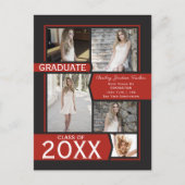 Red 5-Foto Collage Abschluss Ankündigung Postkarte (Vorderseite)