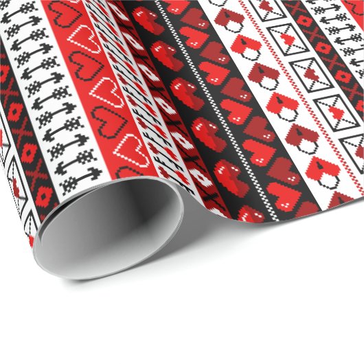 Red 8 Bit Liebe Herz Geschenkpapier (Rolleneckpunkt)