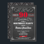 Red 90. Geburtstagsparty Chalkboard Vintag Einladung<br><div class="desc">[Jedes Alter. Alle Texte sind editierbar]

 
Thema:  Geburtstag,  Jahrestag,  Ruhestand/Party / Feierlichkeit Stil: Retro,  Vintage,  elegante Farben: Schwarz,  Rot und Weiß.Grafik: Retro-Kalkboard ,  Vintage Typografie und Rahmen,  feuchter Hintergrund,  rote Schrift.</div>