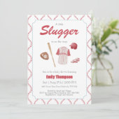 Red A Little Slugger Baby Dusche Einladung (Stehend Vorderseite)