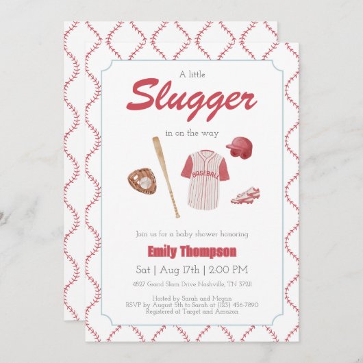 Red A Little Slugger Baby Dusche Einladung (Vorne/Hinten)