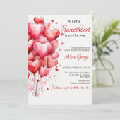 Red A Little Sweetheart Balloons Babydusche Einladung (Stehend Vorderseite)