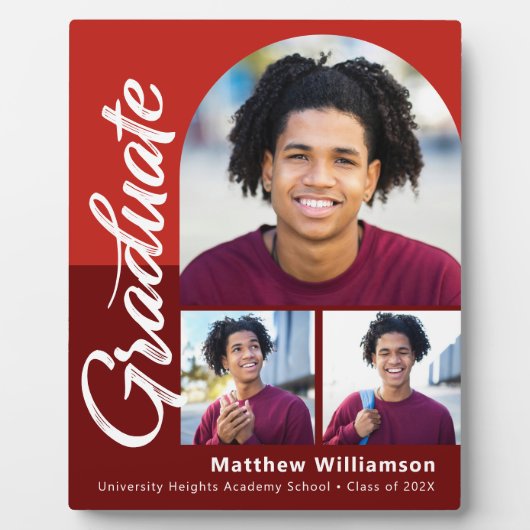 Red Abschluss 3 Foto Bold Arc Script Minimalistisc Fotoplatte (Vorderseite)