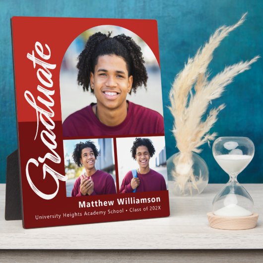 Red Abschluss 3 Foto Bold Arc Script Minimalistisc Fotoplatte (Seite)