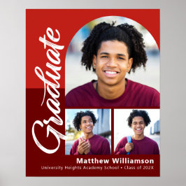 Red Abschluss 3 Foto Bold Arc Script Minimalistisc Poster