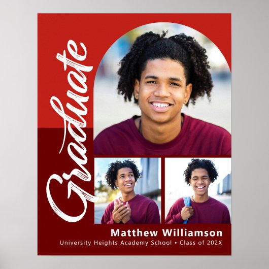 Red Abschluss 3 Foto Bold Arc Script Minimalistisc Poster (Vorne)