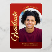 Red Abschluss 4 Foto Script Arch Party Real Gold Folieneinladung (Vorderseite)