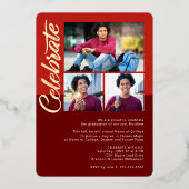 Red Abschluss 4 Foto Script Arch Party Real Gold Folieneinladung (Rückseite)