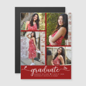 Red Abschluss 4 Foto Script Hearts Modern Girly Magneteinladung (Vorne/Hinten)