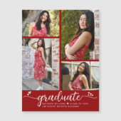 Red Abschluss 4 Foto Script Hearts Modern Girly Magneteinladung (Vorderseite)