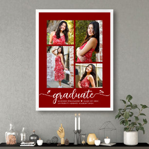 Red Abschluss 4 Foto Script Hearts Modern Girly Poster