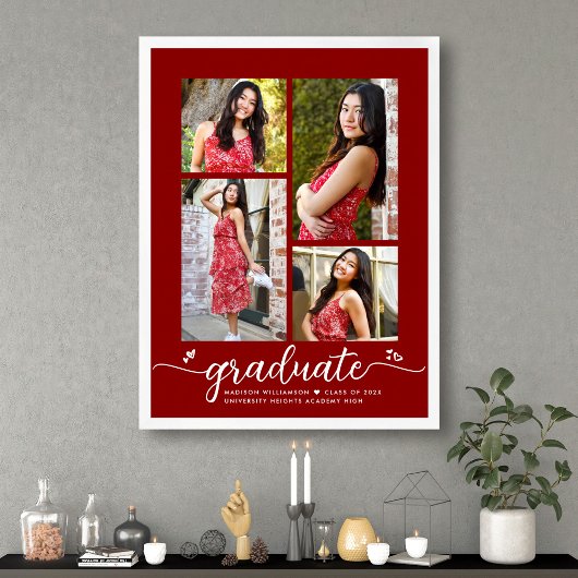 Red Abschluss 4 Foto Script Hearts Modern Girly Poster