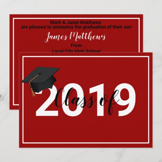 Red Abschluss Class of 2019 Simplistic Chic Einladung (Vorne/Hinten)