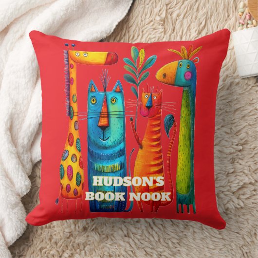 Red Abstract Safari Pals Kids Throw Pillow Kissen (Decke)