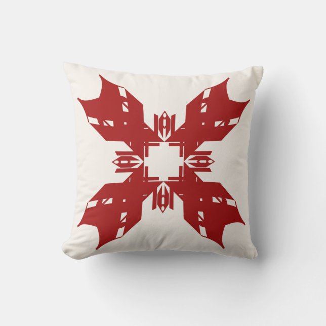 Red Abstrakt auf White Snowflake-like Design Kissen (Vorderseite)