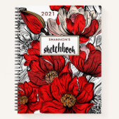 Red Abstrakt Floral 2022 Personalisiert Sketchbook Notizblock (Vorderseite)